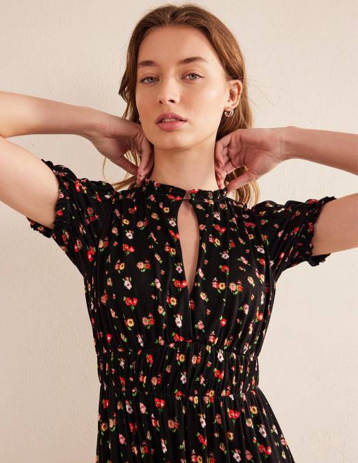 Boden vêtements brin noir et délicat femmes robe mi-longue en jersey froncé LB2X1729