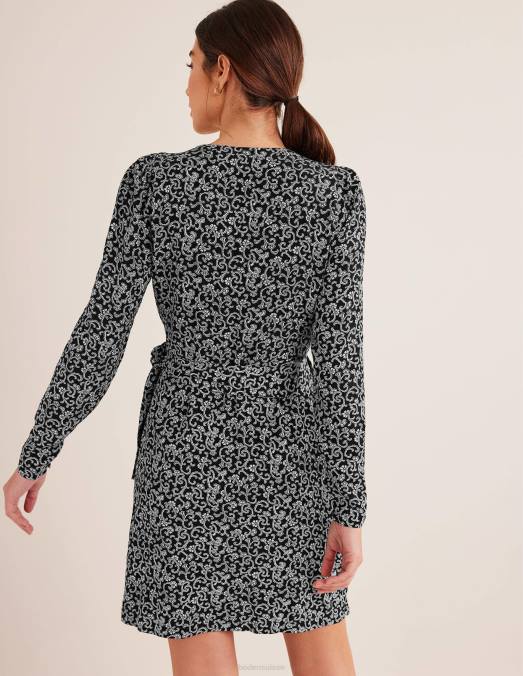 Boden vêtements brin noir et tourbillonnant femmes robe courte à détail portefeuille LB2X1702