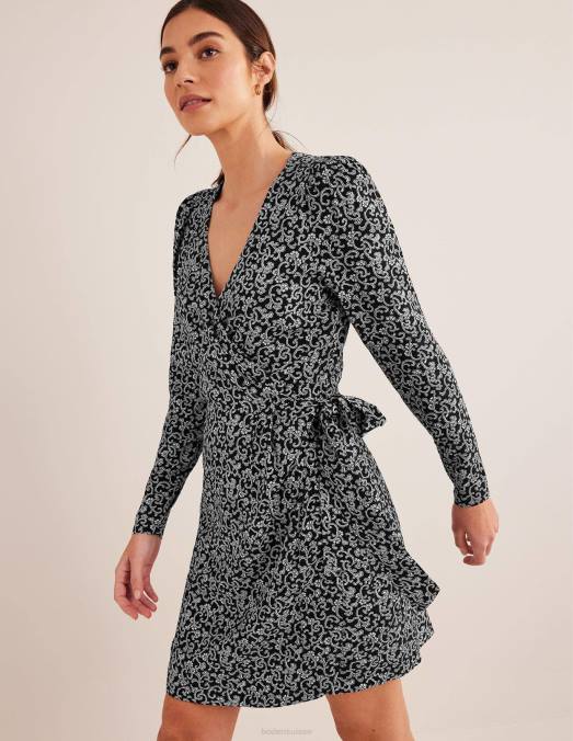Boden vêtements brin noir et tourbillonnant femmes robe courte à détail portefeuille LB2X1702