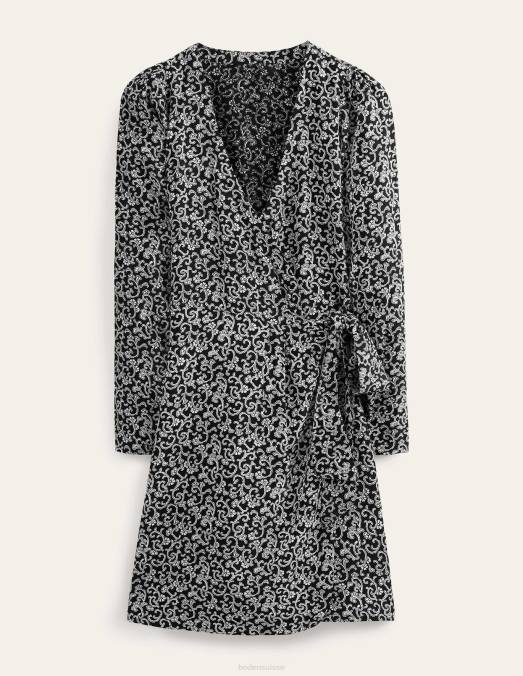 Boden vêtements brin noir et tourbillonnant femmes robe courte à détail portefeuille LB2X1702