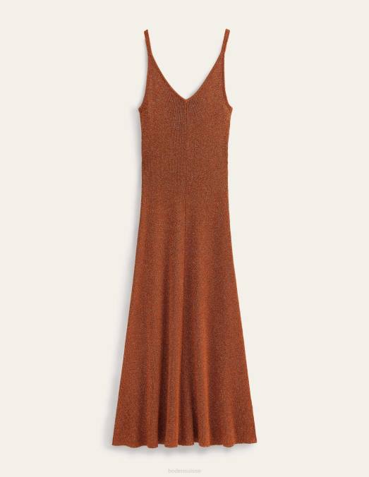 Boden vêtements bronze cognac et éclat doré femmes robe mi-longue en maille scintillante LB2X1387