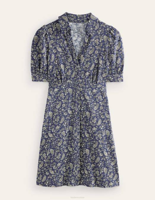 Boden vêtements cachemire bleu marine et pissenlit femmes robe courte en jersey boutonnée LB2X1199