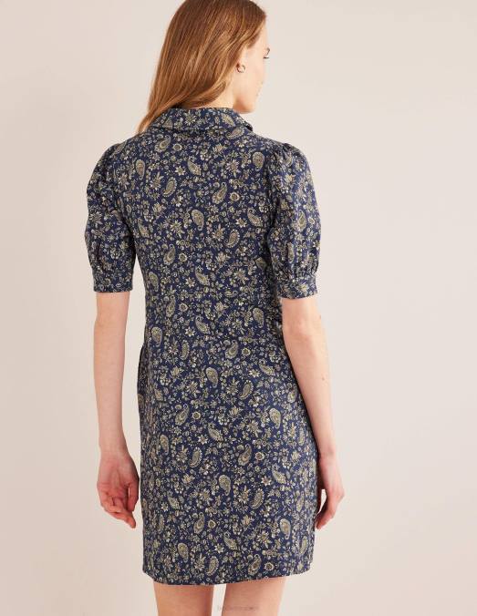 Boden vêtements cachemire bleu marine et pissenlit femmes robe courte en jersey boutonnée LB2X1199