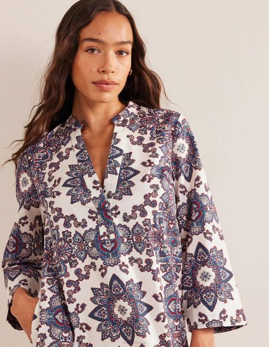 Boden vêtements cachemire ivoire et paradis femmes robe droite courte à col cranté LB2X2160