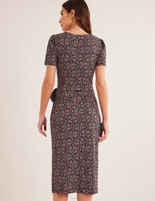 Boden vêtements cachemire noir et bloc femmes robe midi en jersey nouée sur le devant LB2X971