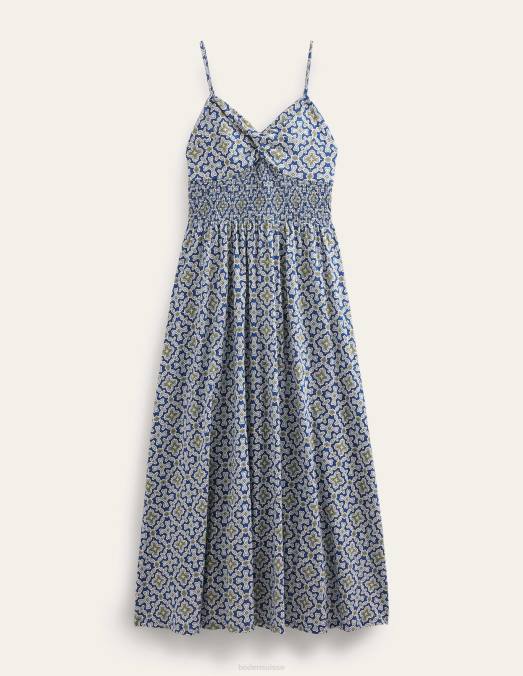 Boden vêtements carrelage héron bleu et flore femmes robe midi torsadée sur le devant en jersey LB2X1083