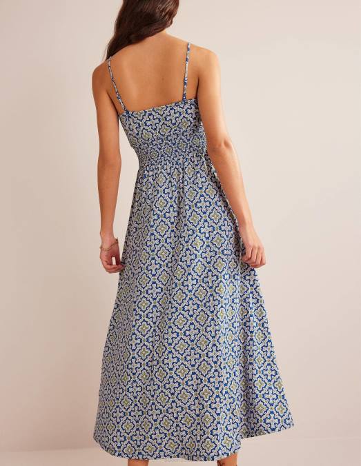 Boden vêtements carrelage héron bleu et flore femmes robe midi torsadée sur le devant en jersey LB2X1083