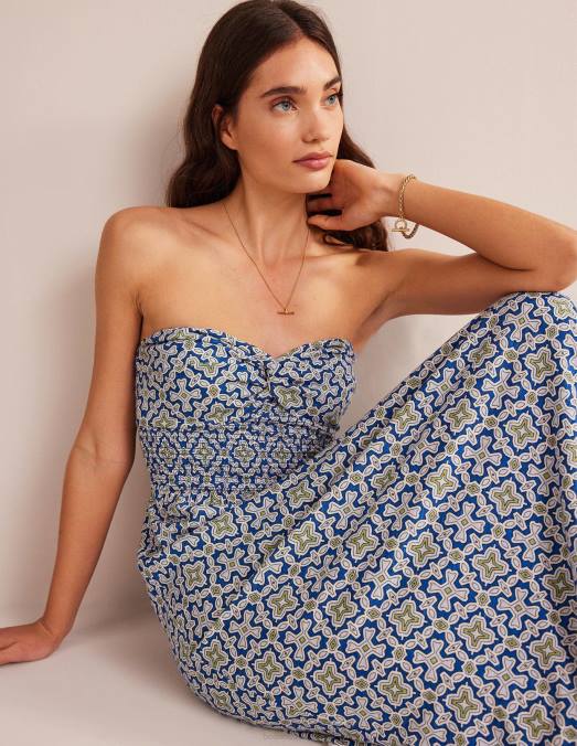 Boden vêtements carrelage héron bleu et flore femmes robe midi torsadée sur le devant en jersey LB2X1083