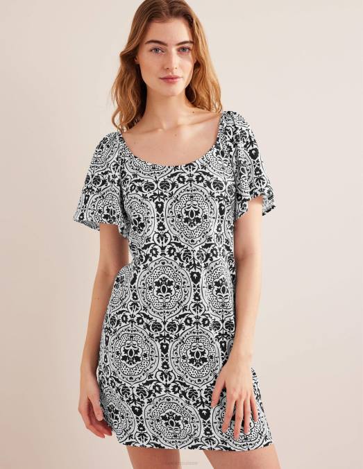 Boden vêtements carrelage noir & exotique femmes robe courte en jersey à encolure dégagée LB2X1319