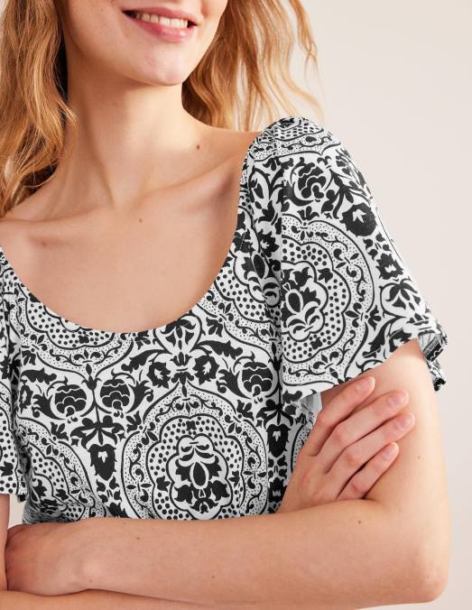 Boden vêtements carrelage noir & exotique femmes robe courte en jersey à encolure dégagée LB2X1319