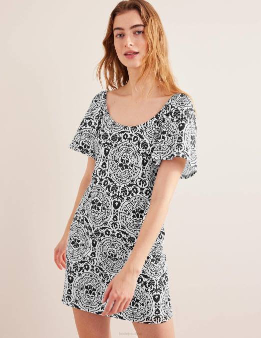 Boden vêtements carrelage noir & exotique femmes robe courte en jersey à encolure dégagée LB2X1319