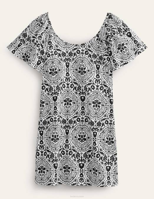 Boden vêtements carrelage noir & exotique femmes robe courte en jersey à encolure dégagée LB2X1319