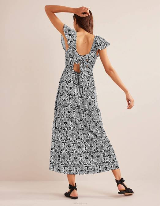 Boden vêtements carrelage noir & exotique femmes robe longue en jersey nouée au dos LB2X1200