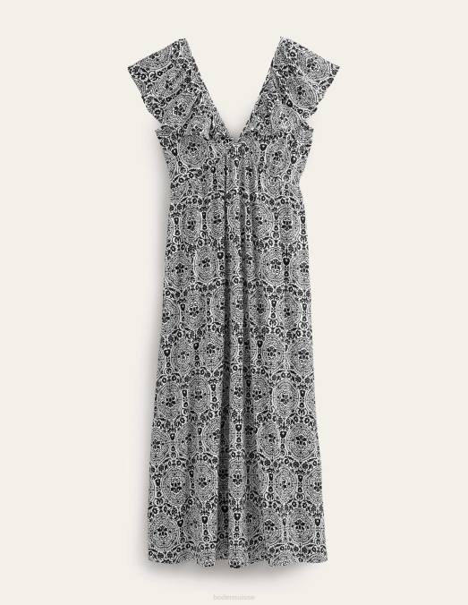 Boden vêtements carrelage noir & exotique femmes robe longue en jersey nouée au dos LB2X1200