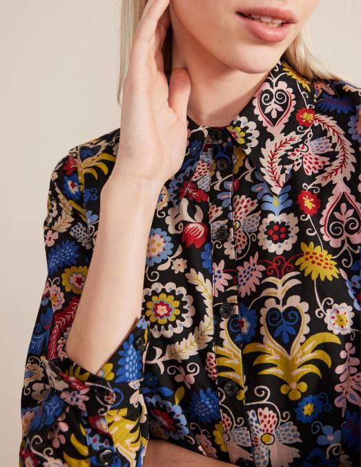 Boden vêtements charme multi & tropique femmes robe chemise courte en coton à volants LB2X2123