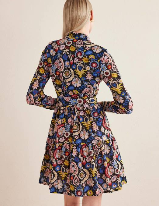 Boden vêtements charme multi & tropique femmes robe chemise courte en coton à volants LB2X2123