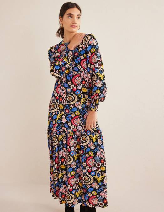 Boden vêtements charme multi & tropique femmes robe longue à volants et volants LB2X1312