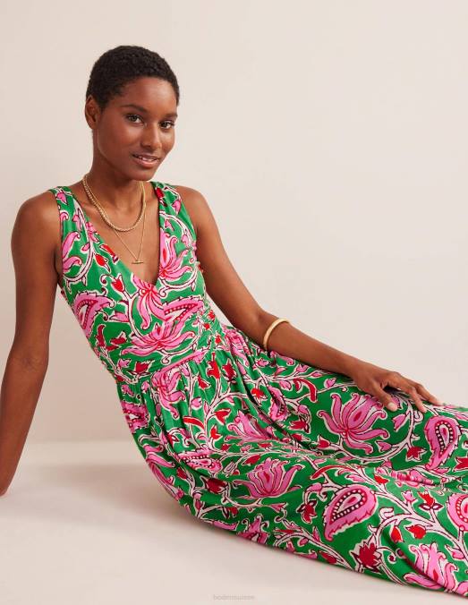 Boden vêtements citron vert et vigne botanique femmes robe longue en jersey sans manches LB2X1151