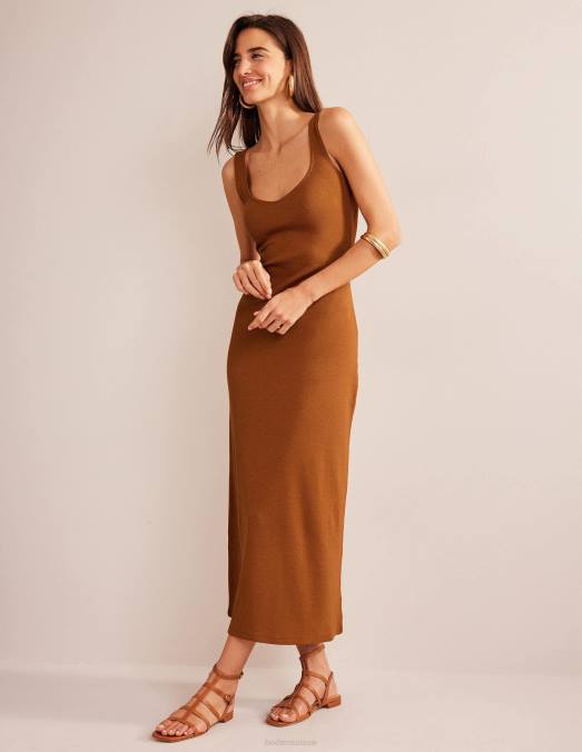 Boden vêtements citrouille femmes robe longue en jersey côtelé à bretelles LB2X1549