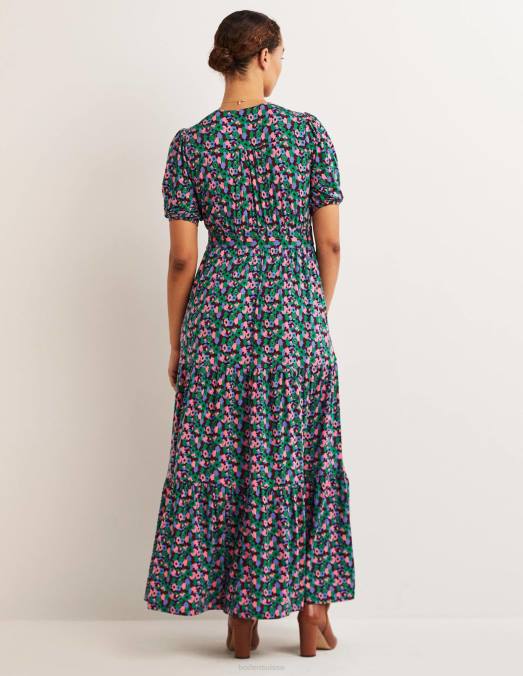 Boden vêtements clairière ombragée et grappe de tulipes femmes robe longue en jersey à volants LB2X2449