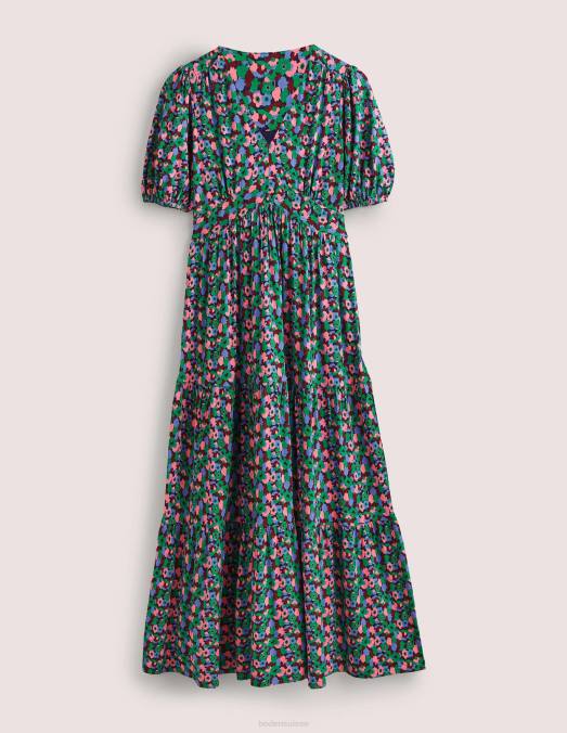 Boden vêtements clairière ombragée et grappe de tulipes femmes robe longue en jersey à volants LB2X2449