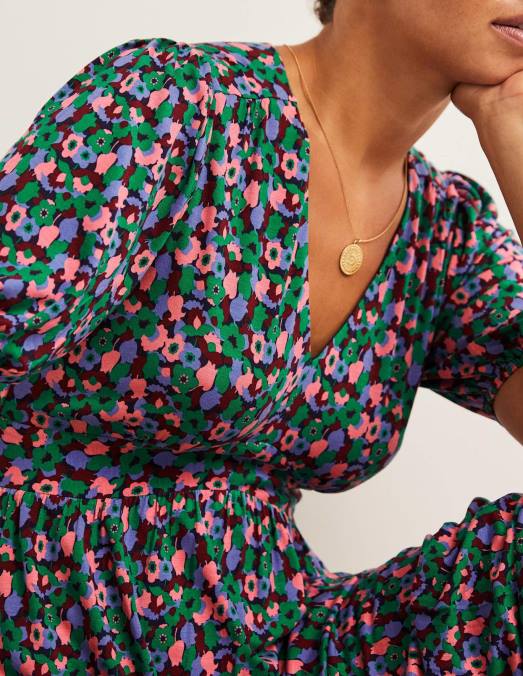 Boden vêtements clairière ombragée et grappe de tulipes femmes robe longue en jersey à volants LB2X2449