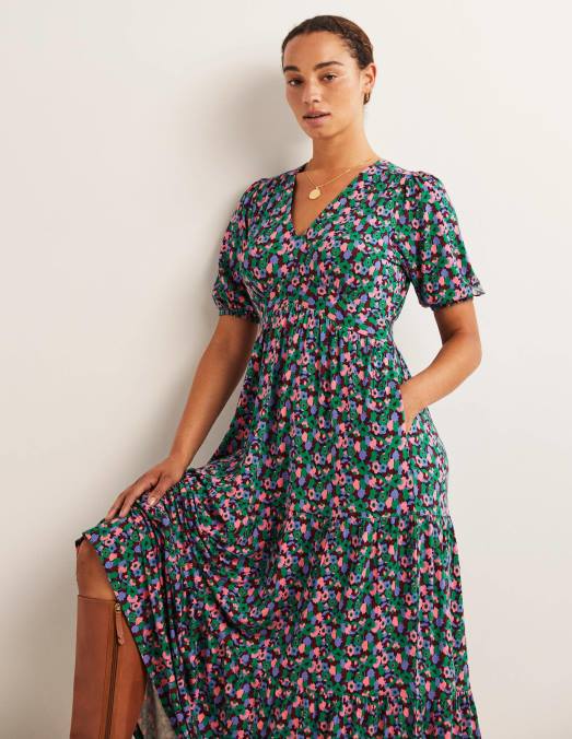 Boden vêtements clairière ombragée et grappe de tulipes femmes robe longue en jersey à volants LB2X2449