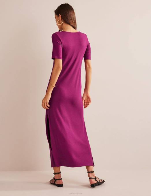 Boden vêtements éclat framboise femmes robe t-shirt mi-longue en jersey côtelé LB2X1092