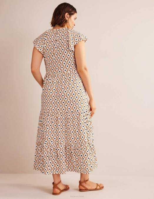 Boden vêtements crème dorset et diamant géo femmes robe midi en jersey à volants LB2X2501
