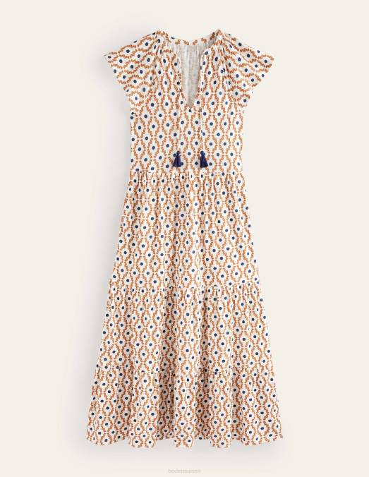 Boden vêtements crème dorset et diamant géo femmes robe midi en jersey à volants LB2X2501