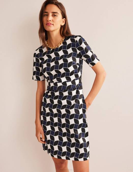 Boden vêtements diamant bleu marine et abstrait femmes robe droite en coton Alexa LB2X47