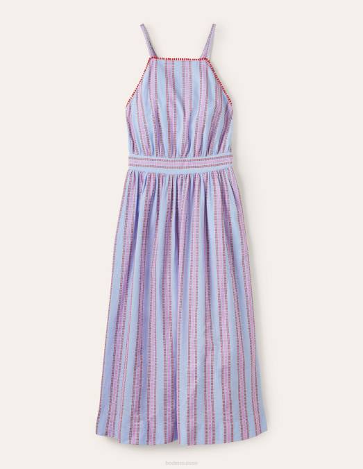 Boden vêtements dragon rouge et pensée pop femmes robe midi dos nu à rayures LB2X2026