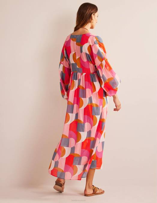 Boden vêtements festival rose et tourbillon géométrique femmes caftan de plage maxi empire LB2X573