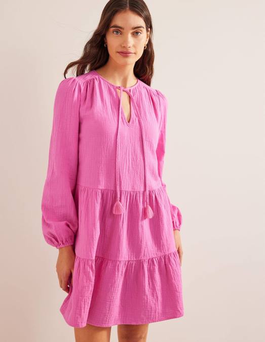 Boden vêtements festival rose femmes mini-robe en étamine LB2X1162