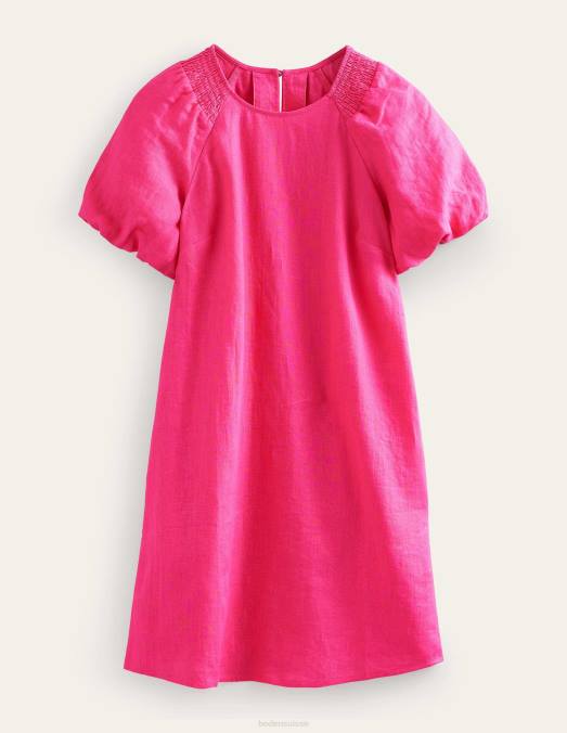 Boden vêtements festival rose femmes robe courte en lin à détails de manches LB2X74
