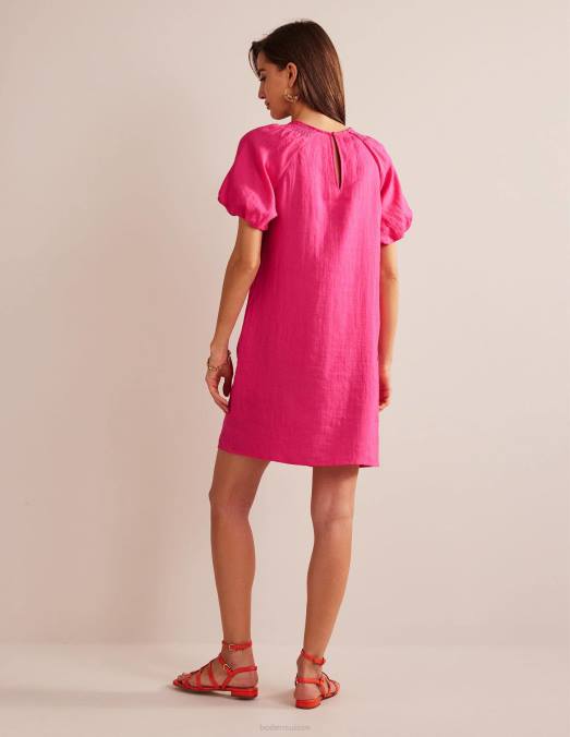 Boden vêtements festival rose femmes robe courte en lin à détails de manches LB2X74