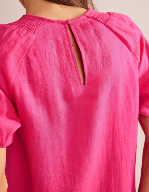 Boden vêtements festival rose femmes robe courte en lin à détails de manches LB2X74