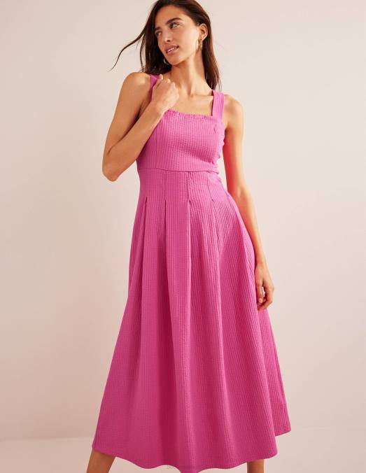 Boden vêtements festival rose femmes robe midi à bretelles en seersucker LB2X1121