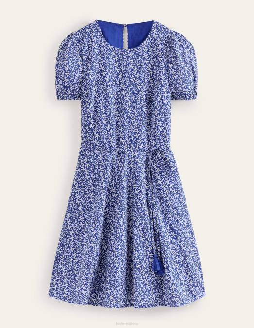 Boden vêtements feuillage bleu et abstrait femmes robe courte à jupe ample LB2X1205