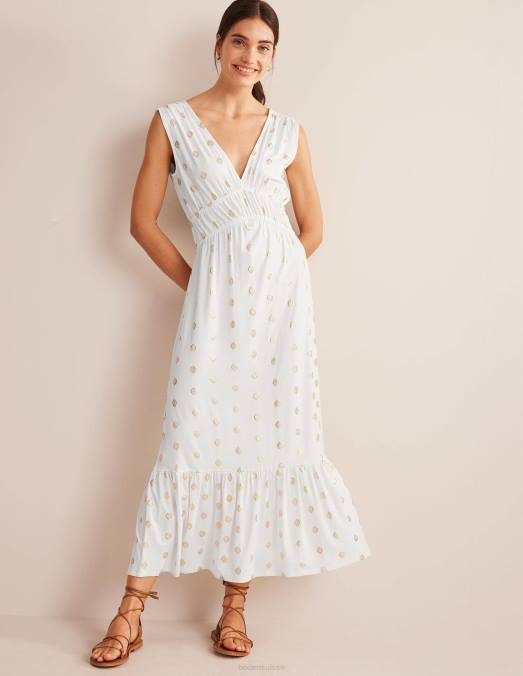 Boden vêtements feuille blanche et tranquille femmes robe longue en jersey smocké LB2X972