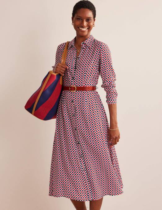 Boden vêtements fiesta orange et diamant femmes robe chemise mi-longue Kate LB2X45