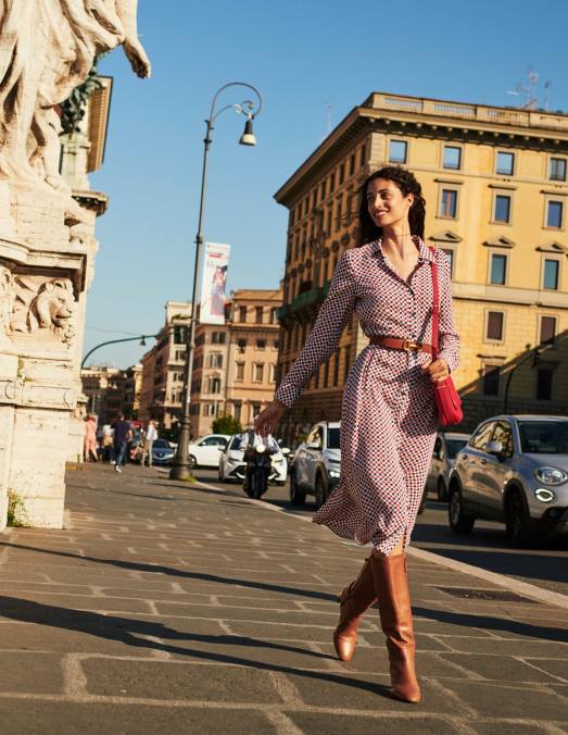 Boden vêtements fiesta orange et diamant femmes robe chemise mi-longue Kate LB2X45