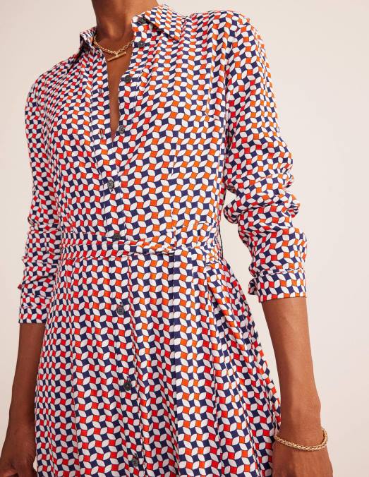 Boden vêtements fiesta orange et diamant femmes robe chemise mi-longue Kate LB2X45