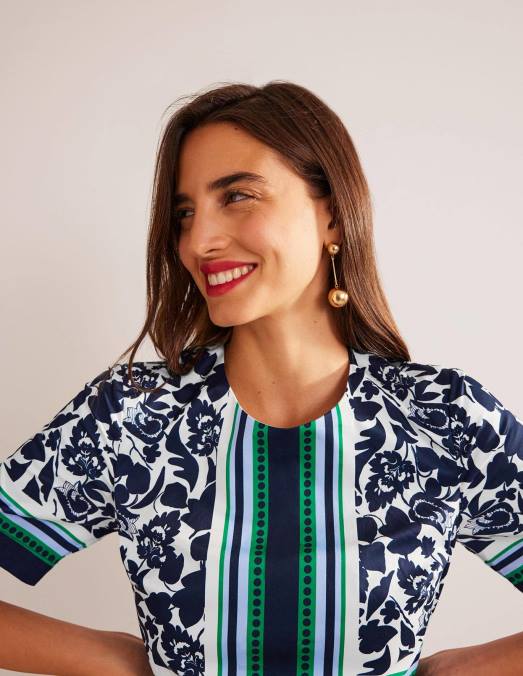 Boden vêtements fleur de marine et de tulipe femmes robe droite en coton Alexa LB2X53