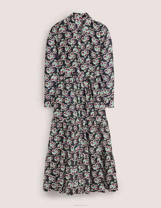 Boden vêtements fleur noire et pétale femmes robe chemise longue en coton à volants LB2X2467