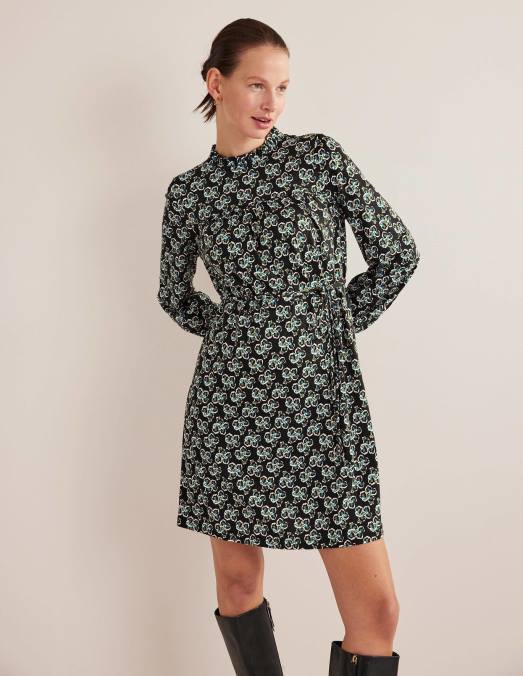 Boden vêtements fleur noire et pétale femmes robe courte en jersey à empiècement facile LB2X2124