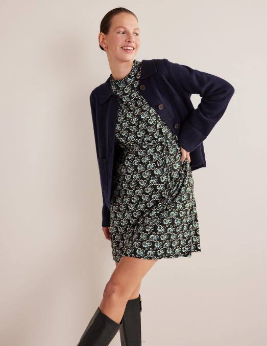 Boden vêtements fleur noire et pétale femmes robe courte en jersey à empiècement facile LB2X2124