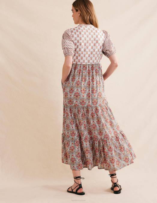 Boden vêtements fleuron ivoire et délicat femmes robe longue à nervures LB2X1350