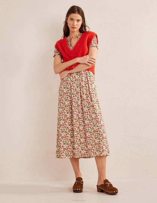 Boden vêtements fleuron multicolore et pictural femmes robe mi-longue en jersey froncé LB2X982