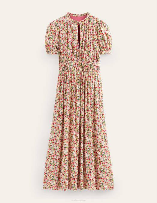 Boden vêtements fleuron multicolore et pictural femmes robe mi-longue en jersey froncé LB2X982